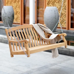 Teak swing in outdoor area.