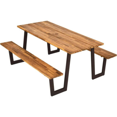 70.5" Acacia Outdoor Dining Table with Benches - 6-8 Person Patio Picnic Set