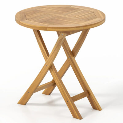 27.5" Folding Teak Table - Elegant Rounded Sides with Slatted Tabletop