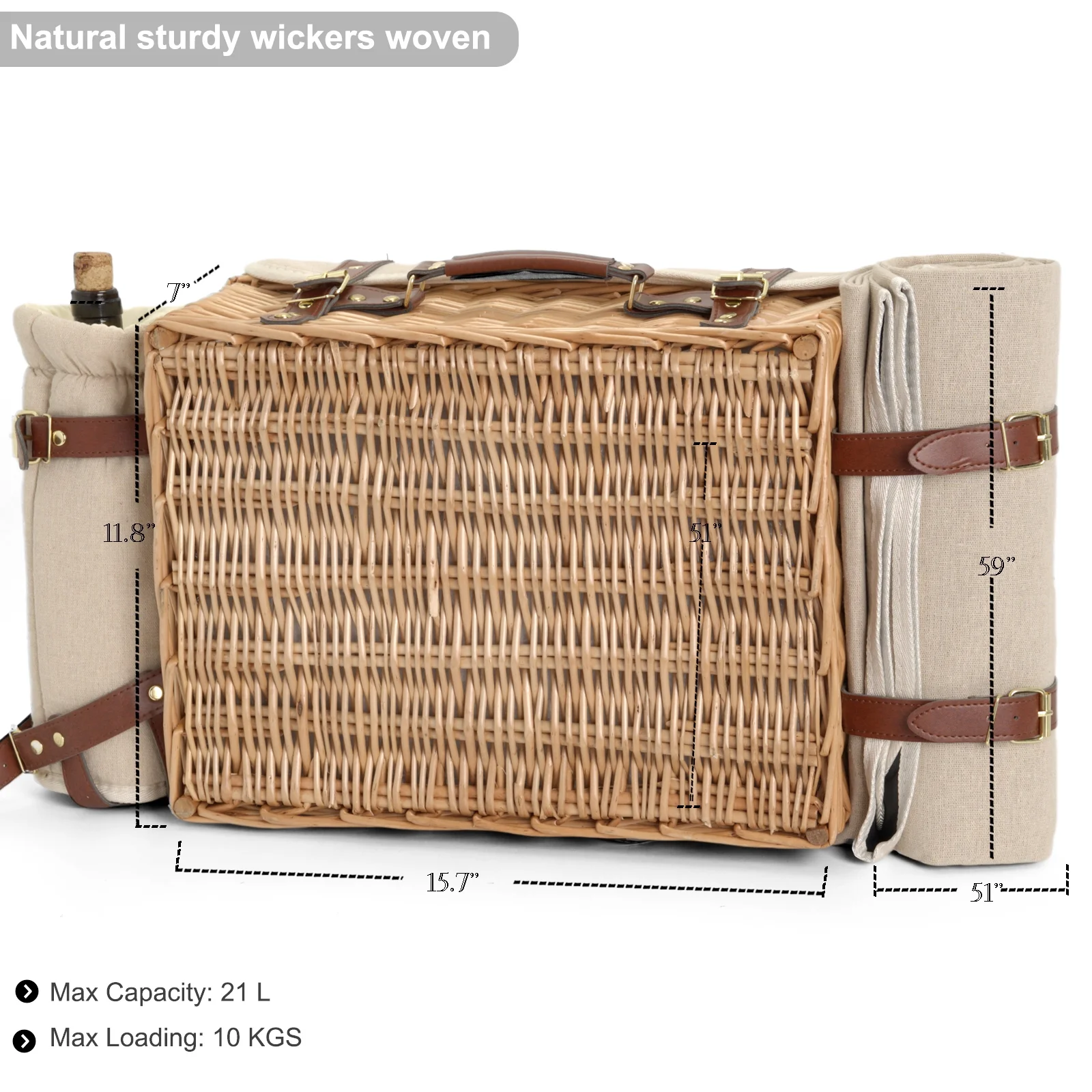 Deluxe Wicker Picnic Basket Set For Two 2 Deluxe Wicker Picnic Basket Set For Two - Image 2