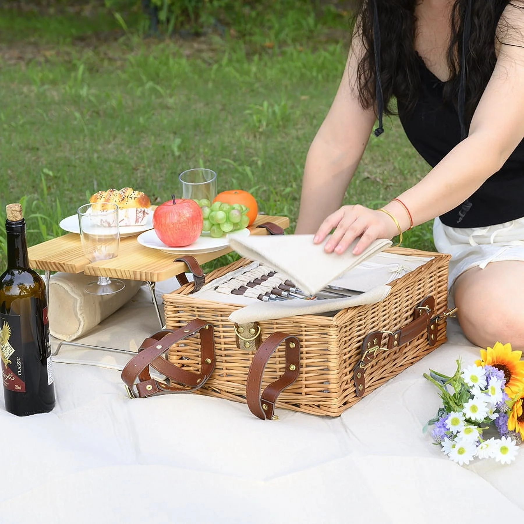 Deluxe Wicker Picnic Basket Set For Two 3 Deluxe Wicker Picnic Basket Set For Two - Image 3